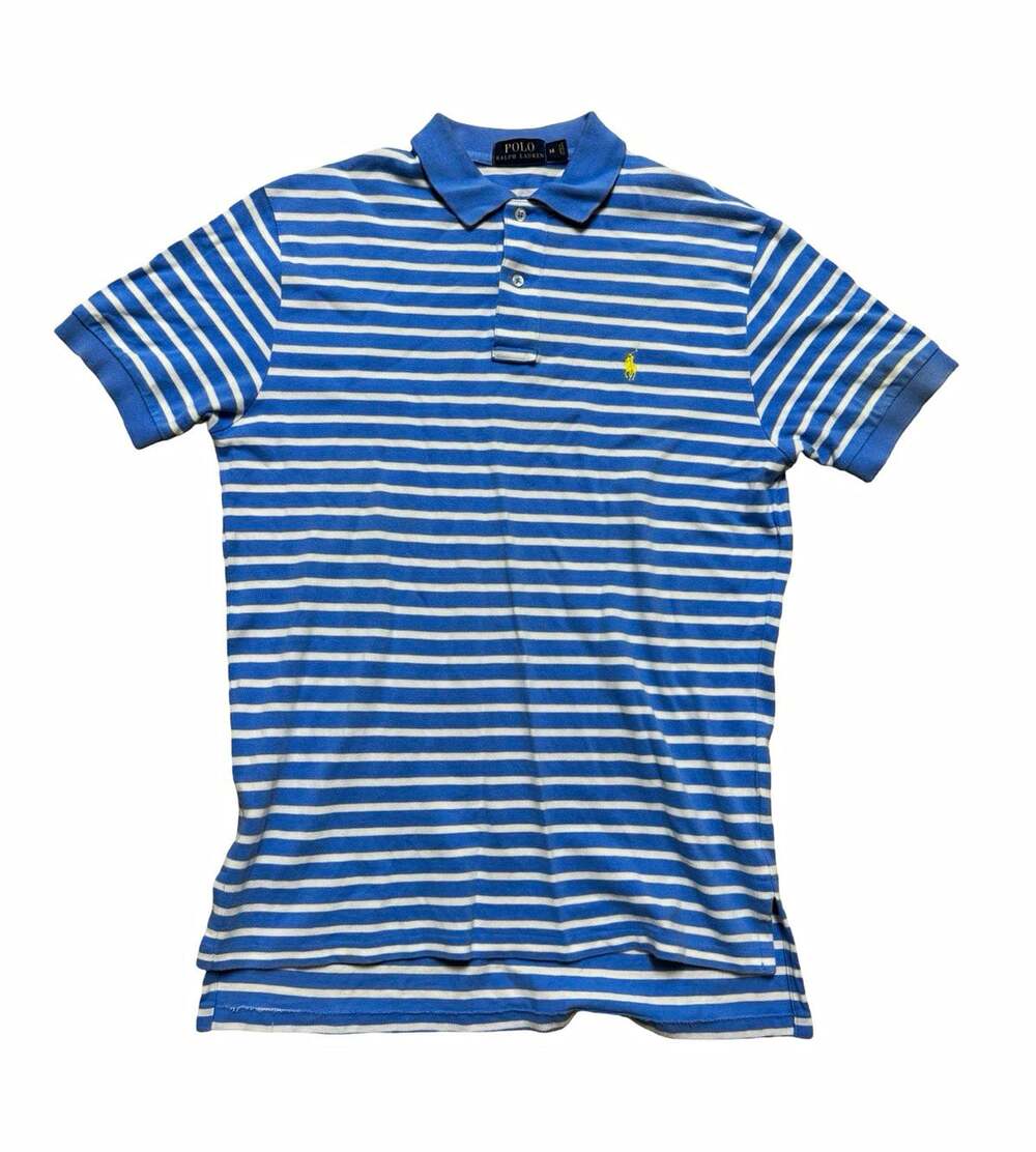 Polo Ralph Lauren Men's Polo Shirt M Blue White Striped Cotton Embroidered